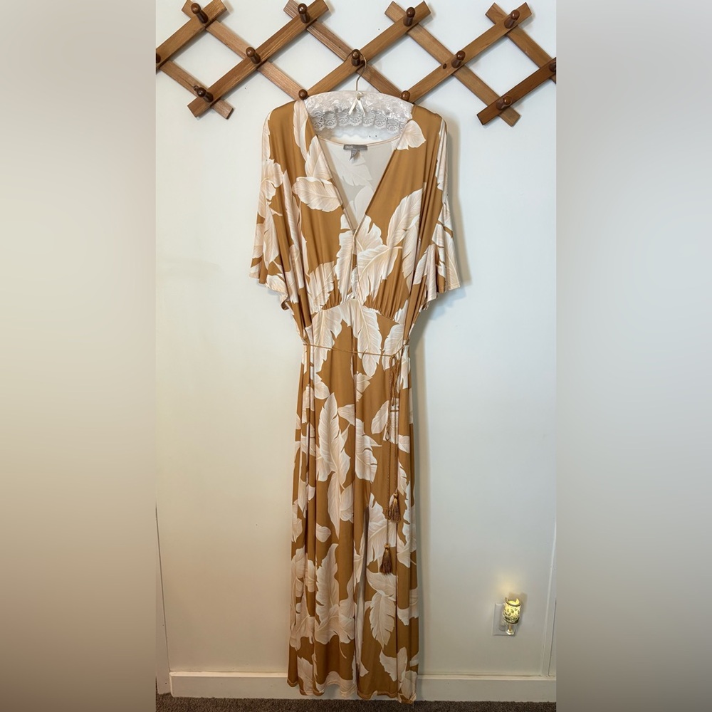 ASOS Tan and White Maxi Sundress with Flutter Sleeves